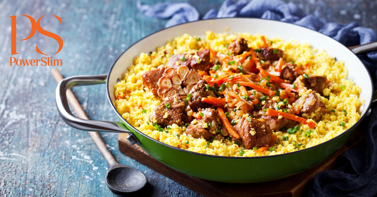 Blumenkohlcouscous mit Steakstreifen
