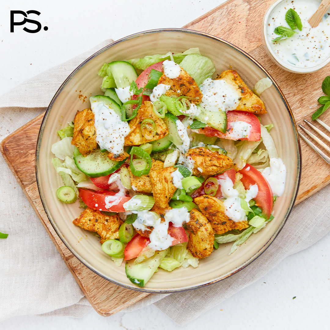 Hähnchen-Shawarma-Salat mit Minzsoße