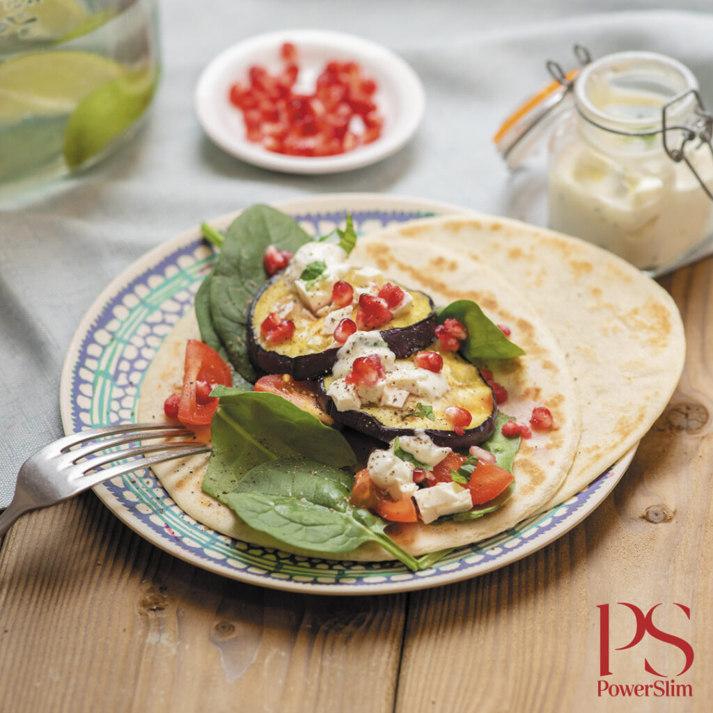 Wrap mit gegrillter Aubergine & frischem Joghurtdressing